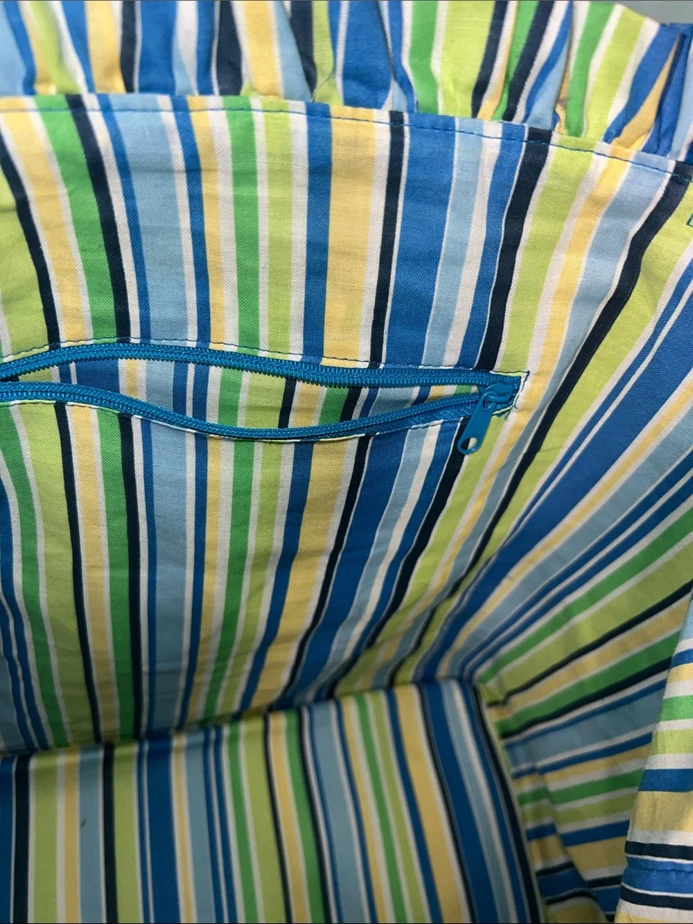 Coldwater Creek Blue Quilted Tote with Striped Drawstring Pouch